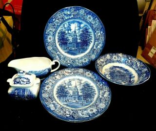 Vintage Staffordshire,  England " Liberty Blue ",  6 Piece Assortment,  Vg Cond