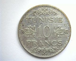 Tunisia 1934 Silver 10 Francs Nearly Uncirculated Km 262