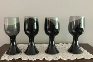 4 Gray & Black Hand Crafted Art Stoneware Goblets,  7 3/4” Tall