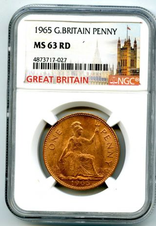 1965 Great Britain Britannia Large Copper Penny Ngc Ms63 Rd Low Mintage