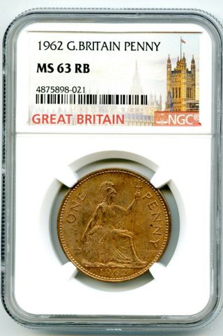 1962 Great Britain Britannia Large Copper Penny Ngc Ms63 Rb Low Mintage