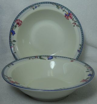 Oneida China Blue Lattice Pattern Cereal Dessert Bowl - Set Of Two (2) @ 7 - 1/4 "