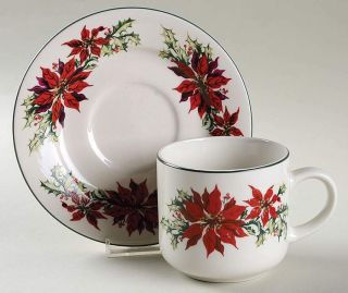 Poinsettia By Totally Today Cup & Saucer,  Set Of 4