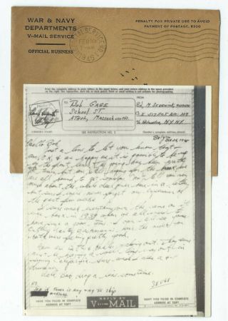 Wwii Vmail Letter 517th Parachute Infantry Belgium 1945 Censored Airborne