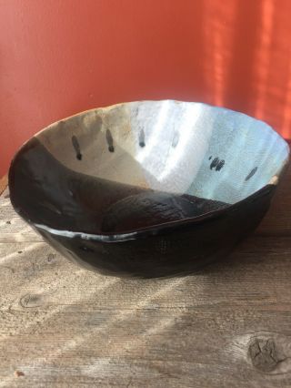 Large Pottery Serving Bowl Signed Hand Crafted 1998 Black Blue 2