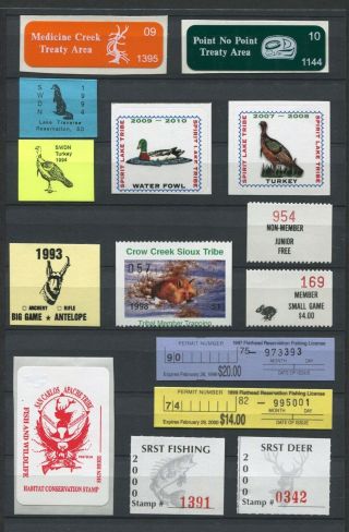Mixed Lot (variety Pack A) Indian Reservation Hunting And Fishing License Stamps