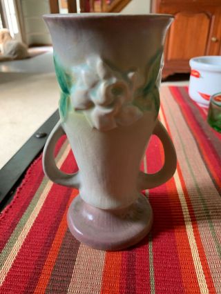 Vintage Roseville Art Pottery Handled Vase 682 6” White Flowers
