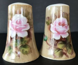Lefton Heritage Brown Rose Salt & Pepper Shakers Hand Painted Porcelain