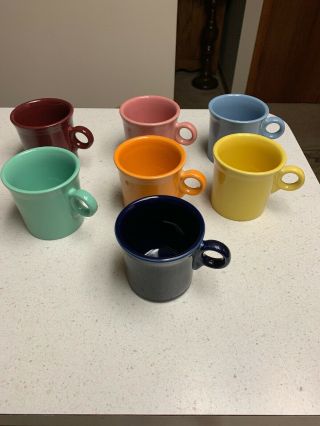 Set Of 7 Fiestaware Fiesta Coffee Mugs Cups O Ring Handles Hlc Usa Multicolors