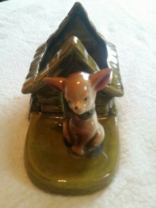 Vintage Shawnee Pottery Dog Planter Chihuahua Doghouse Avacado Green Usa