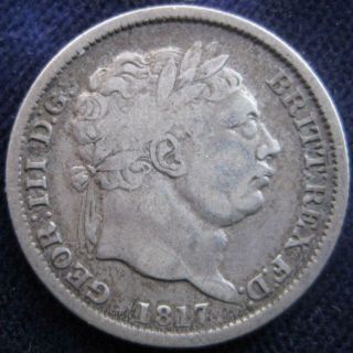 Great Britain Shilling 1817 F - Vf Sterling Silver 161