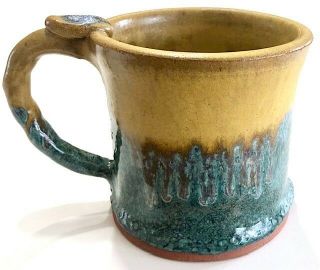 Vtg Signed Folk Art Pottery Mug By North Carolina Artist Mike Ledford
