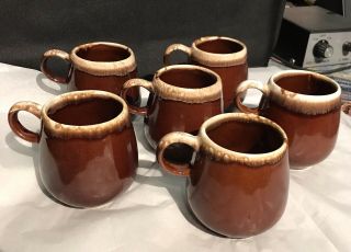 Set Of 6 Mccoy Pottery Brown Drip Glaze Mugs Coffee Cups 7025 Vintage Usa
