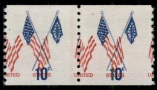 Us 1519,  10¢ Crossed Flags,  Crazy Color Shift Pair,  Og,  Nh/lh,  Vf