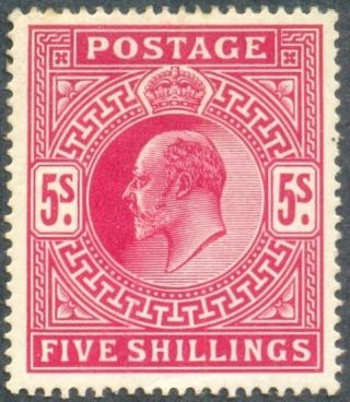 Great Britain 1902,  Gorgeous Stamp,  5 Shillings,  King Edward,  Sc 140,  Sg 263,  Lh