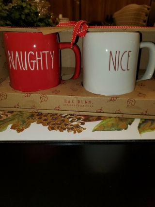 Rae Dunn Naughty And Holiday Mug Set Red And White Set Of 2