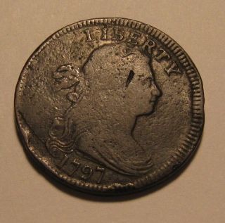 1797 Draped Bust Large Cent Penny - Detail / Rim Damage - 71su