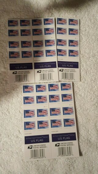 Postage - 100 Usps Forever Postage Stamps (5 Booklet Of 20) Us Flags
