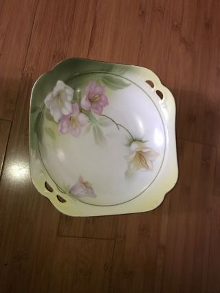 Rs Prussia Germany Green Pink White Flowers Serving Bowl Finer China Antique