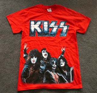 Kiss Red 76 Metal Logo Group Photo Tshirt S M Small Medium
