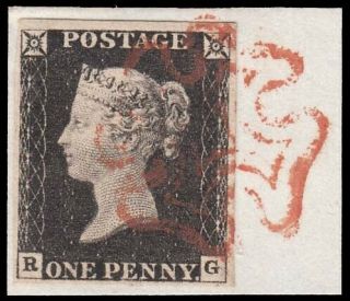 Sg2 1840 1d.  Black,  Plate 3,  Rg.  Very Fine On Small Piece,  Tied By A Red.