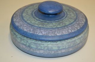 Vintage Madeline Originals Ca Mid Century Blue Ceramic Lidded Dresser Box Rare