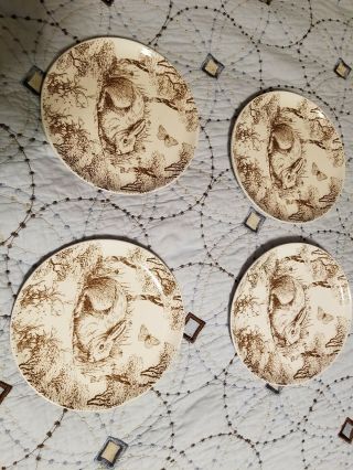 Vintage Rabbit Plates In Brown And White,  Set Of 4