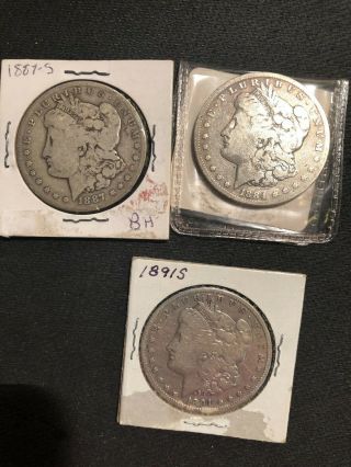 Group Of 3 Morgan Dollars - 1884s,  1887s And 1891s