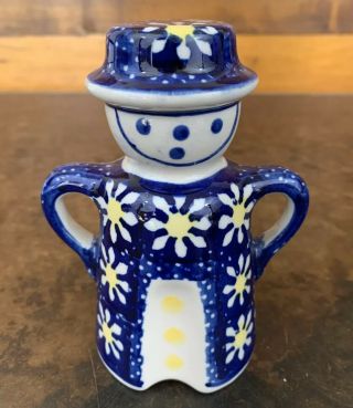 Wiza Pottery Hand - Made Poland Figural Shaker Blue Floral Polish