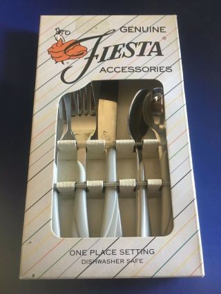 Fiesta Pearl Gray Stainless Steel 5 Piece Place Setting Flatware Silverware Nib