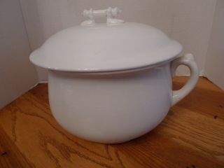 Homer Laughlin Vintage White Ironstone Chamber Pot With Lid And Handle