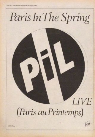Public Image Ltd - Press Poster Advert - Paris In The Spring - 29/11/80