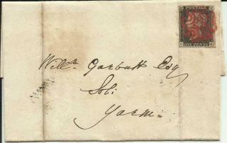 Penny Black On Cover.  With Red Malteser Cross.  23.  De 1840.  Bedale Penny Post