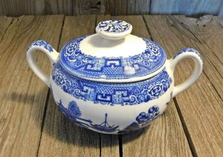 Vintage Blue Willow Sugar Bowl With Lid