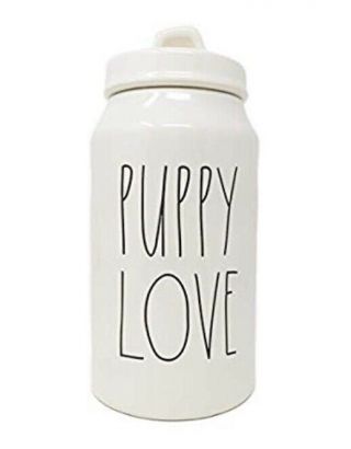 Rae Dunn Puppy Love Ll Farmhouse Ceramic Pet Dog Treats Canister W/ Lid