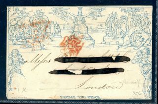 1840 2d Blue Mulready Envelope A 201 Red Maltese Cross From Walsall (o738)