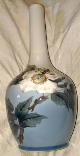 Vintage Signed Royal Copenhagen Vase - Bee & Flower 1659 43b - 7 1/2 " Tall