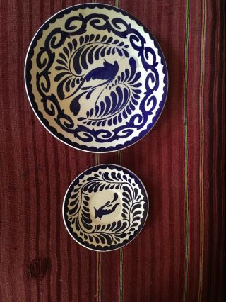 Vintage Blue/white Anfora 9.  5” Dinner And 6” Bread Plate Handcrafted In Mexico