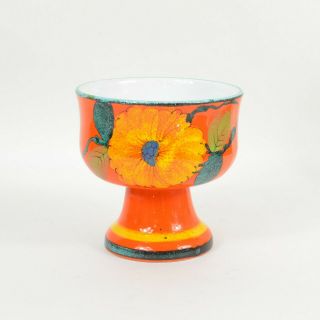 Vtg Mid - Century Italian Raymor Era Ceramic Planter Vase Chalice / Orange Flowers