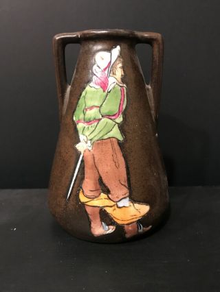 Teplitz Ed Stellmacher Antique Art Pottery Amphora/ Vase Man Austria 4 1/4 Tall