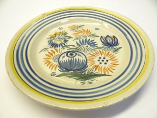 H.  R.  Henriot Quimper Old Glazed Pottery 19 Yellow & Blue Dish Bread Plate