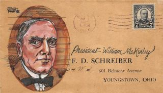 559 7c William Mckinley Judith Fogt Hand Painted Add On Cachet.  [e567394]