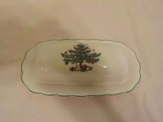 “happy Holidays” Nikko Japan Christmas Tree W/stars ¼ Lb Covered Butter Dish