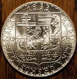 1933 Czechoslovakia Brilliant AU Silver World Coin - Industry Agriculture Business 2