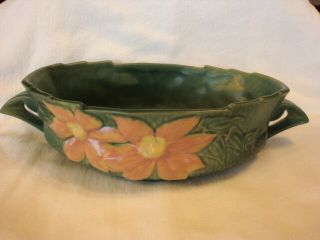 Vintage Lrg 1944 Roseville Pottery Usa Clematis Green/blue Console Bowl 458 - 10 "