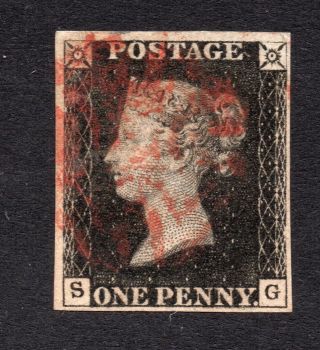 1840 Penny Black Sg 2 Plate 6 (s G) 1d Black With Red Maltese Cross Pmk.