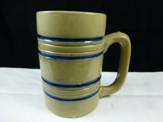 Early Antique Salt Glazed Stoneware Mug With Blue Bands