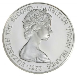 SILVER - HUGE - 1973 British Virgin Islands One Dollar - World Silver Coin 100 2
