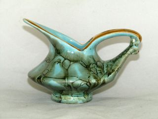 Gouda Holland Hand Painted Vintage Turquoise Mini Pitcher Creamer Vase Euc