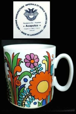 Vintage Villeroy & Boch Acapulco Coffee/tea Mug Blue Stamp Made In Luxembourg
